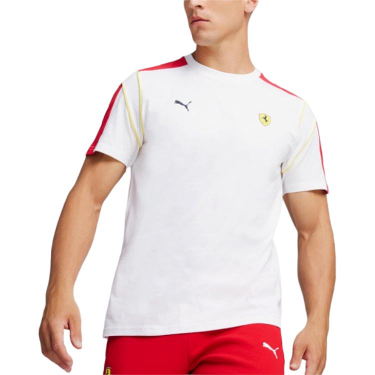 Puma X Ferrari MT7 Race Series Логотип Цветовой блок Удобная Мягкая Футболка с Коротким Рукавом Мужская Белый 623811-04
