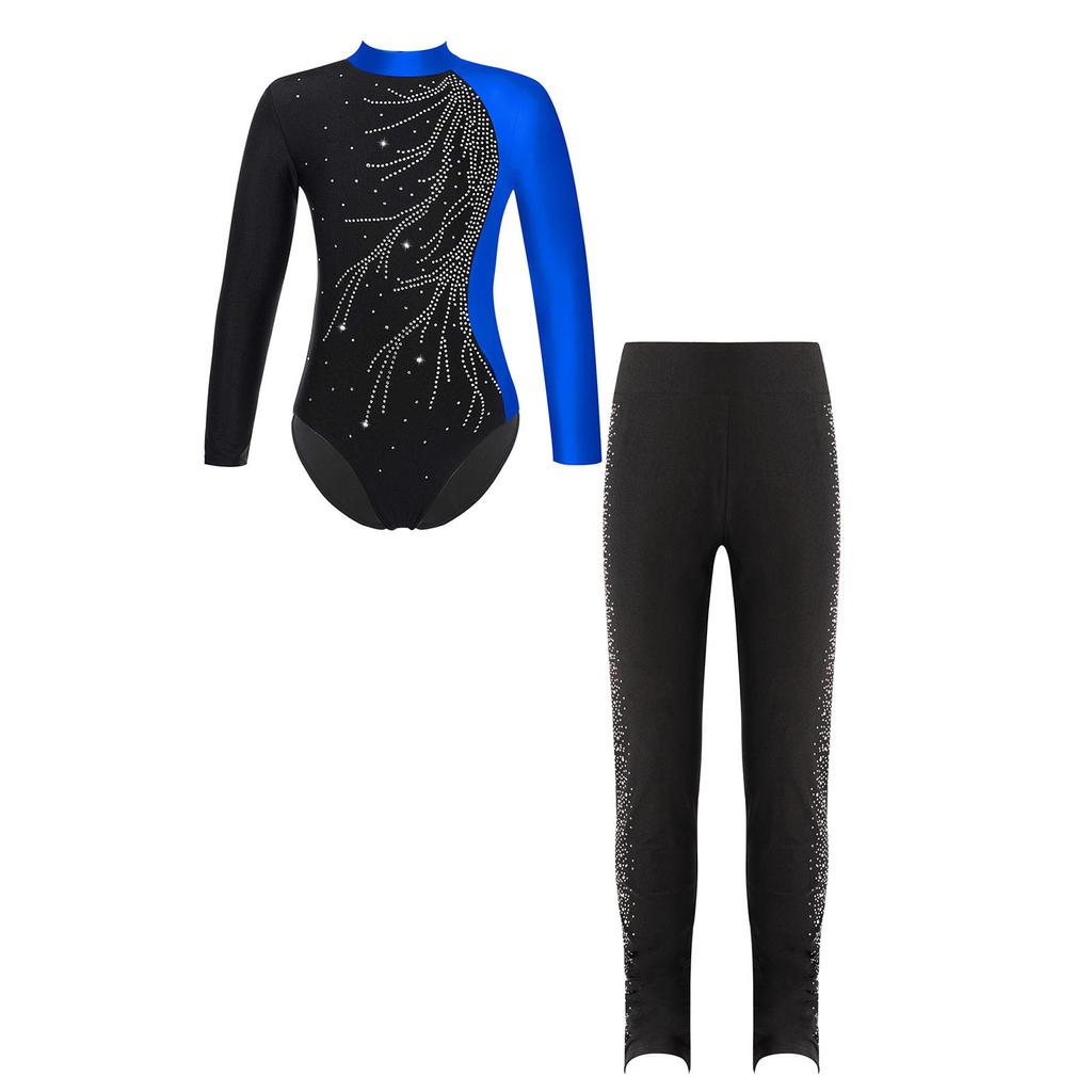 Детская одежда для девочек с длинным рукавом для балета, гимнастический купальник, танцевальный костюм для соревнований по фигурному катанию с брюками