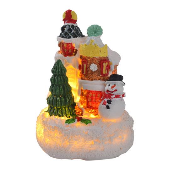 Светодиодный рождественский пряничный домик, украшение из смолы, зимняя статуэтка деревенского домика, миниатюрная светящаяся фигурка для домашнего декора стола