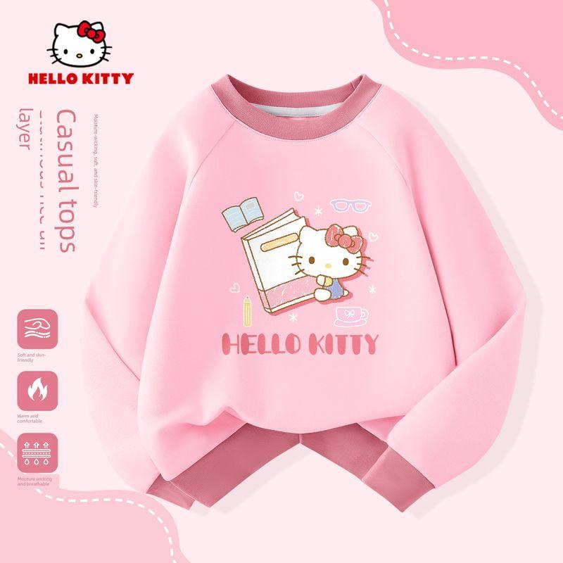 Hello Kitty Girls' Long-Sleeved T-Shirt, Kidsren's Base Layer Shirt, Pink Sweatshirt, Color-Blocked, Stylish Little Girl's Top, Spring
