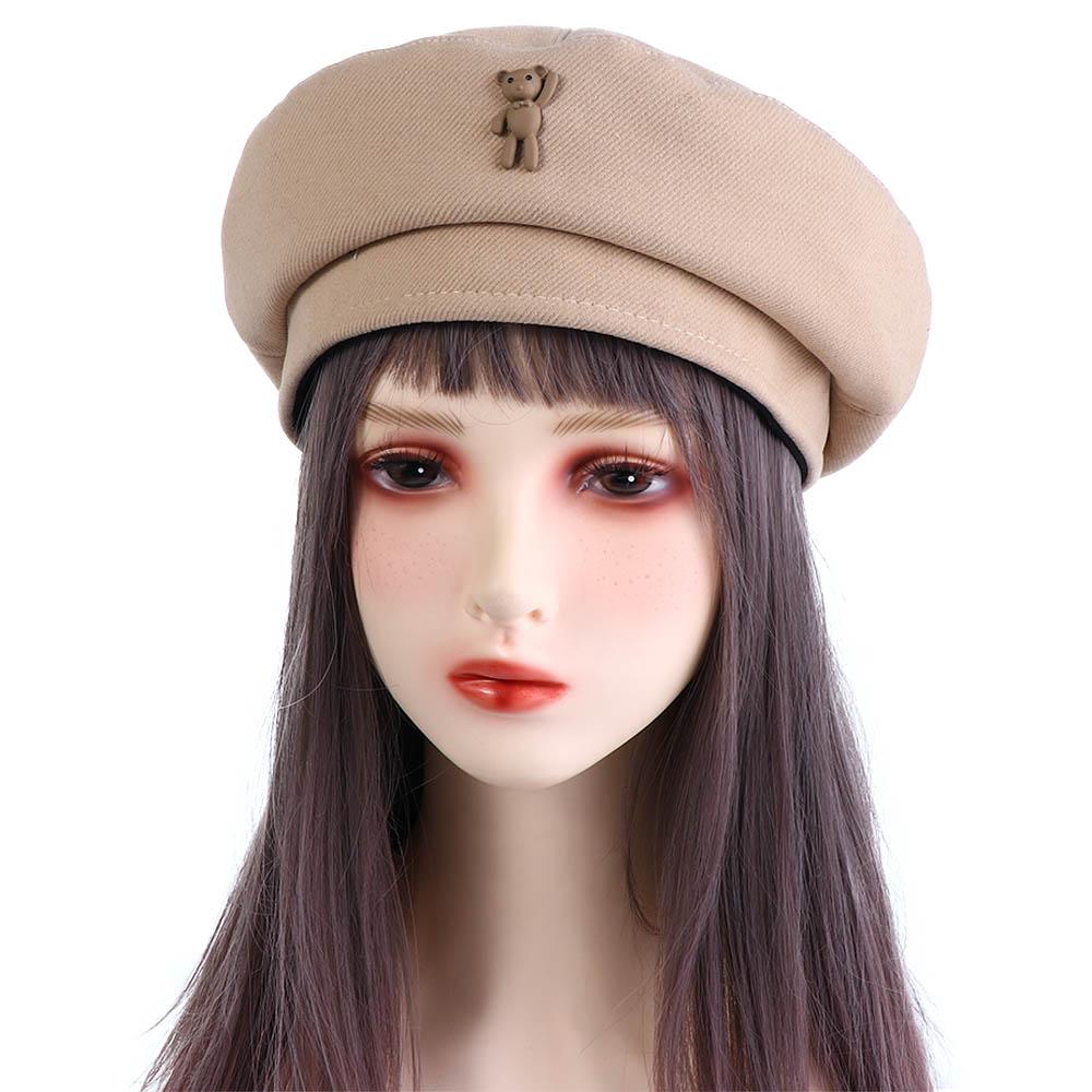 Художественная шляпа с рисунком из мультфильма, сохраняющая тепло, однотонная, для женщин, берет с медведем, шляпа художника, восьмиугольная кепка, женские кепки