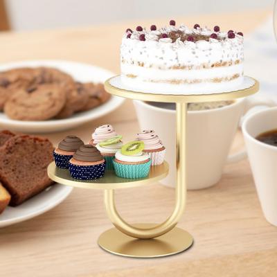 Подставка для торта, 2-уровневая нержавеющая, устойчивая к коррозии, простая установка, подставка для десерта и кексов с круглым сервировочным подносом