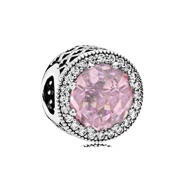 925 Sterling Silver Colorful Beads Transparent Shiny Row Clip Charm Fit Women Bracelet DIY Jewelry