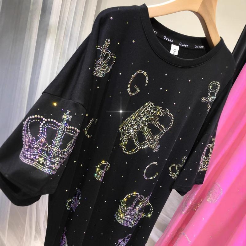 Плюс Размер Женский Уникальный Железный Дрилл Новый Топ С Коротким Рукавом