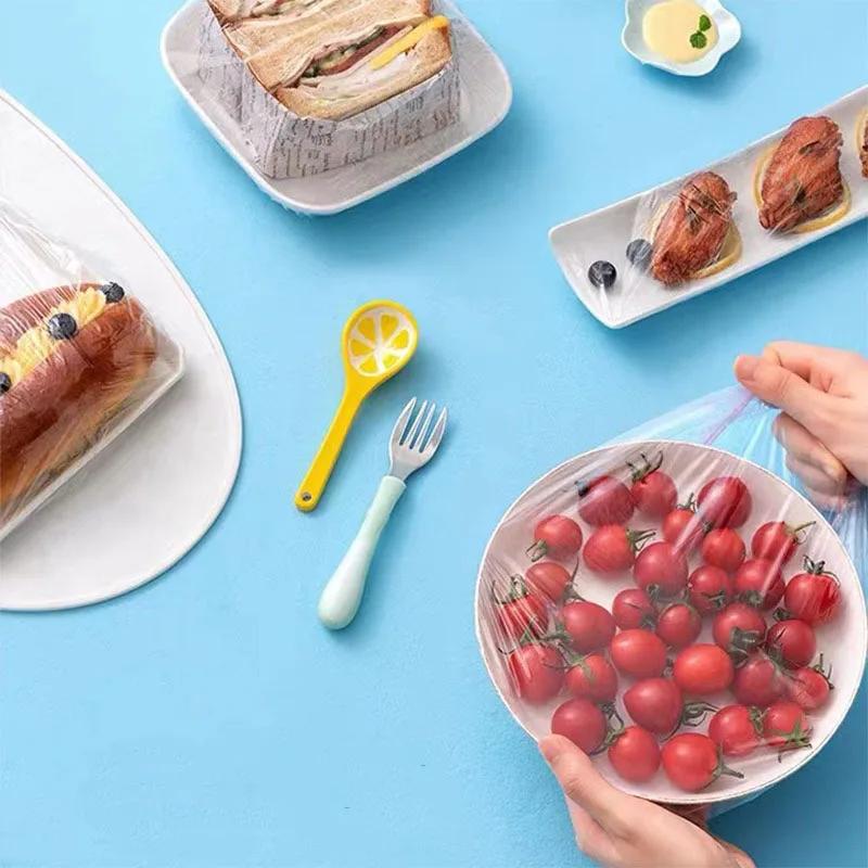 100 шт. Эластичные крышки для продуктов, Одноразовые пластиковые крышки для мисок для хранения фруктов и овощей, Упаковки для сохранения свежести