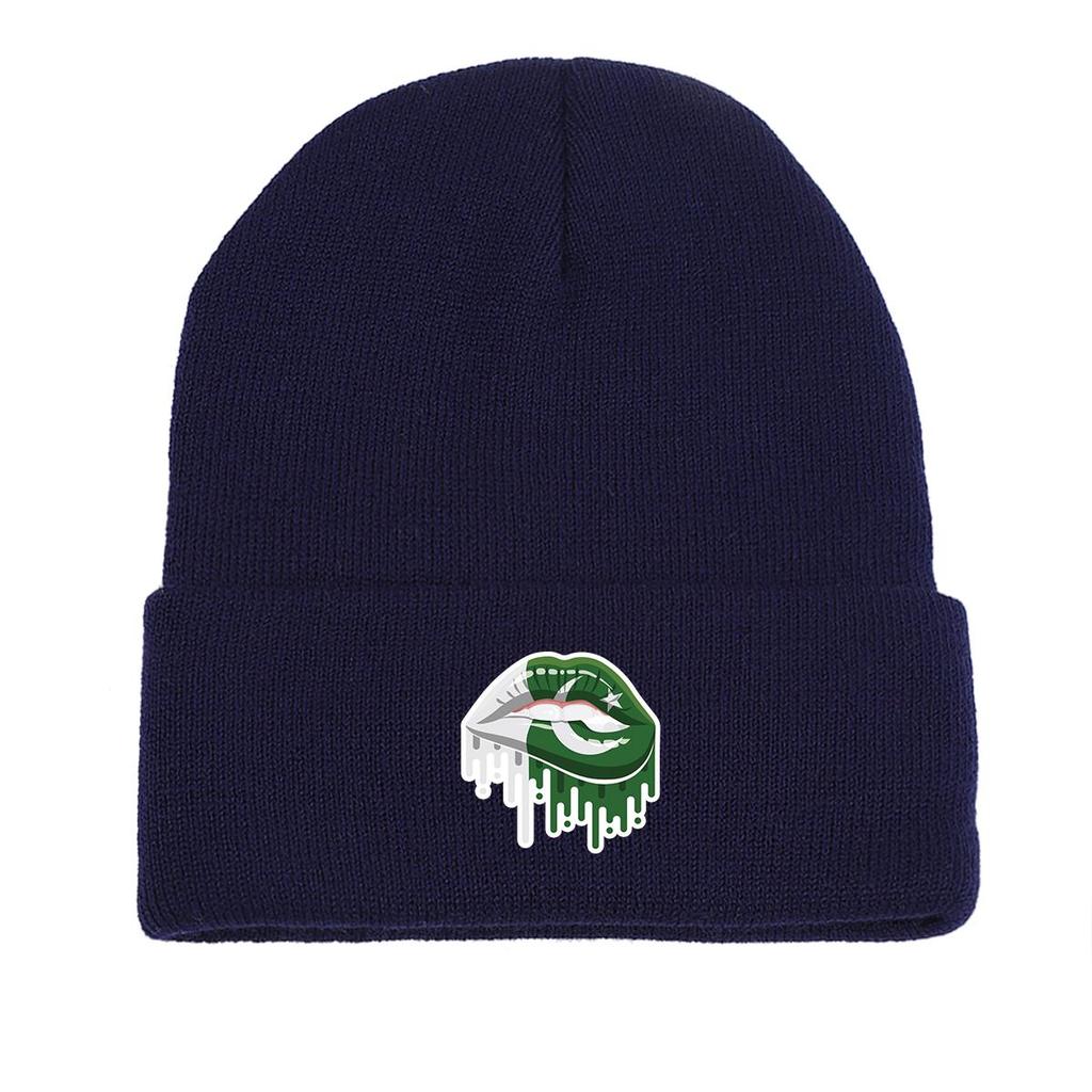 Lip Flag of Pakistan Print Knitted Cap Beanie, Patriotic Skullies Beanies Candy Color Cuff Solid Gorro Knit Hat Beanie