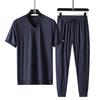 Summer Ice Silk V-neck Short Sleeved T-shirt Plus Size Sports Suit Men's Quick Drying Thin Two-piece Set Loose Casual
