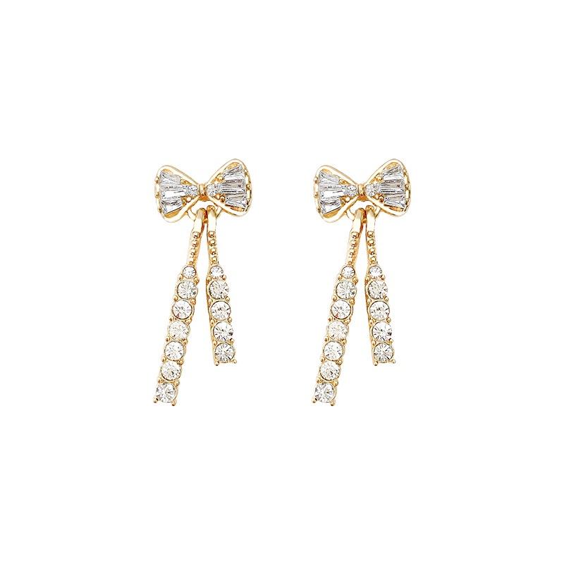 Luxury Bow Earrings for Women Sweet Zircon Tassel Earrings Piercing Accessories Jewelry