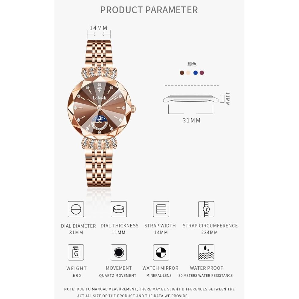 "Elegant Women's Rose Gold Crystal Watch Waterproof Stainless Steel Business Style"