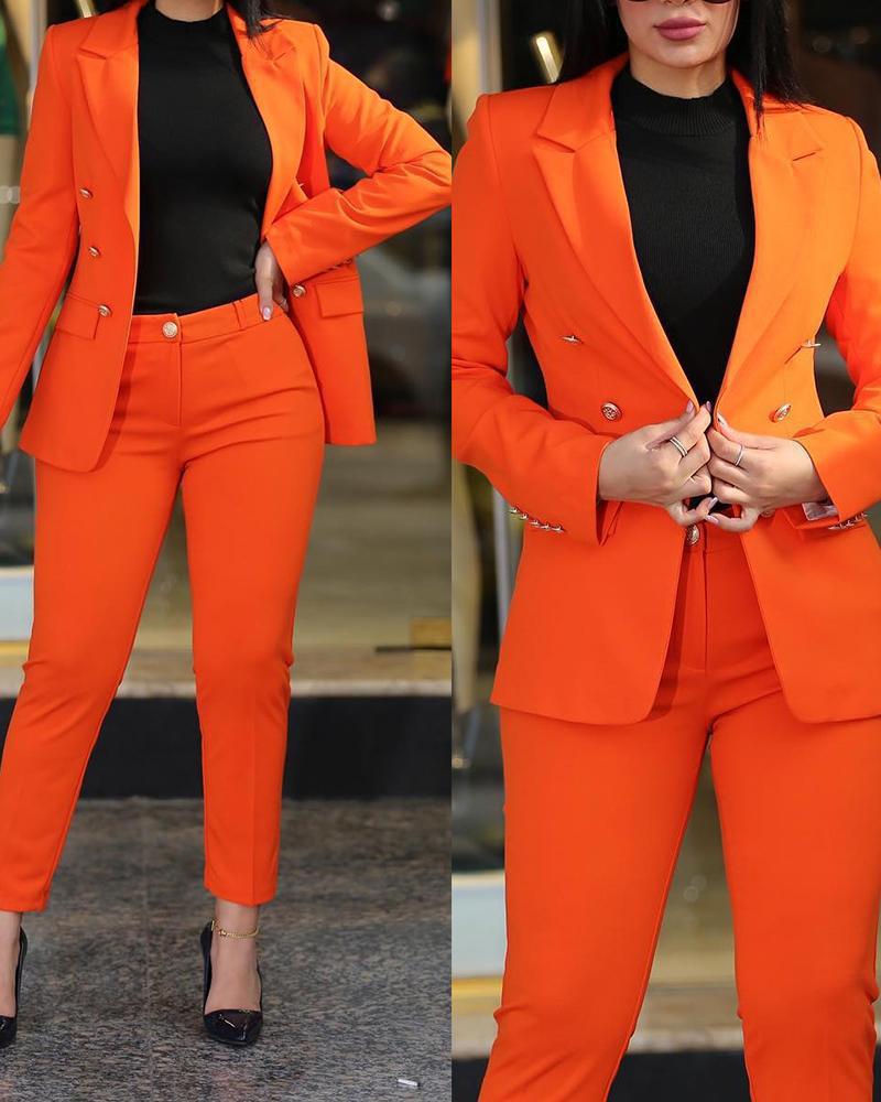 2024 Elegant Women's Casual Double-Breasted Suit In Solid Colors