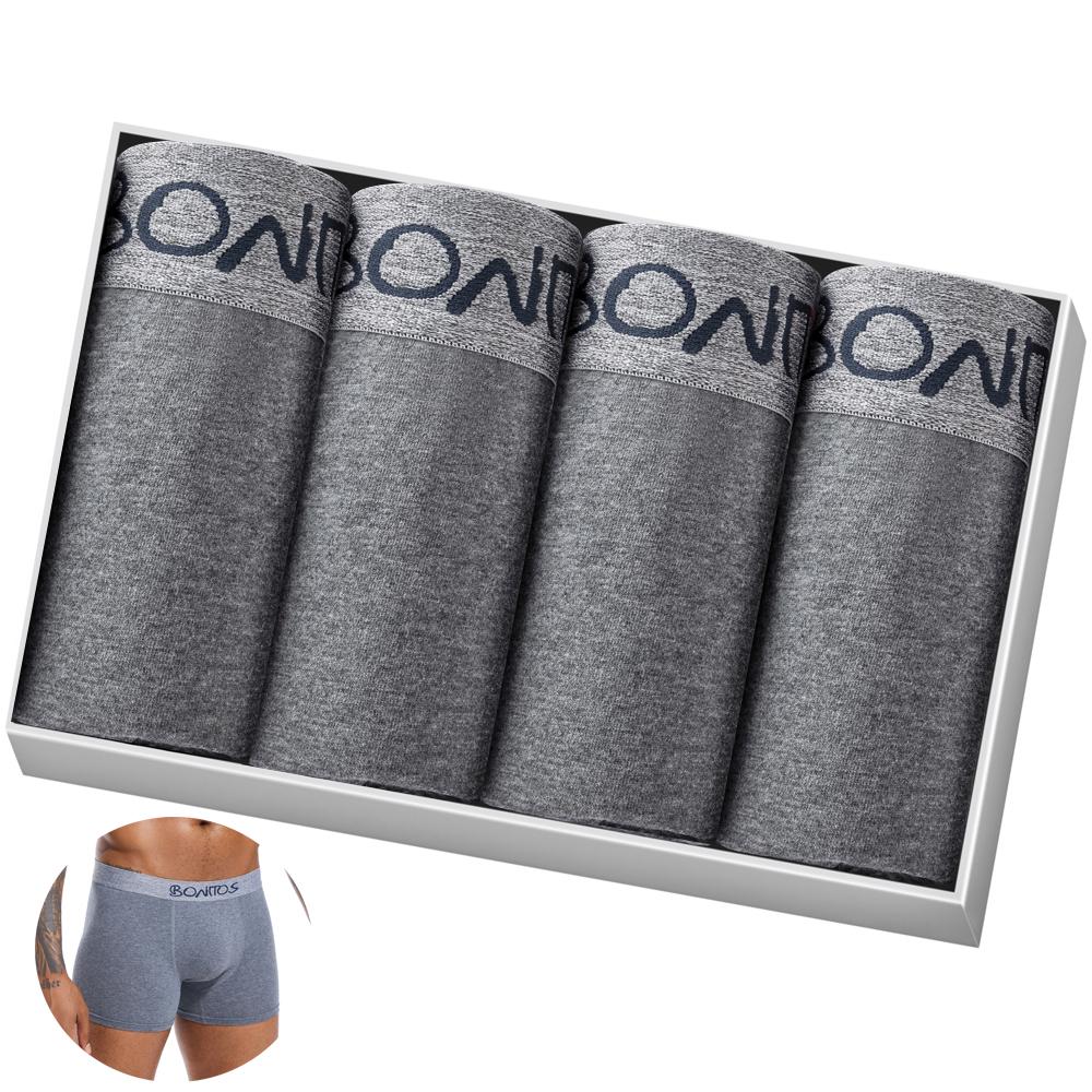 BONITOS 4 шт. боксеры, однотонные сексуальные мужские трусы, хлопковые мужские трусы