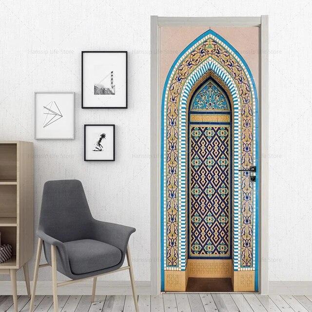 3D Geometric Door Sticker Self-adhseive Vinyl Full Door Wrap Cover Stickers Modern Abstract Geometry Wall Art Mural Decorations