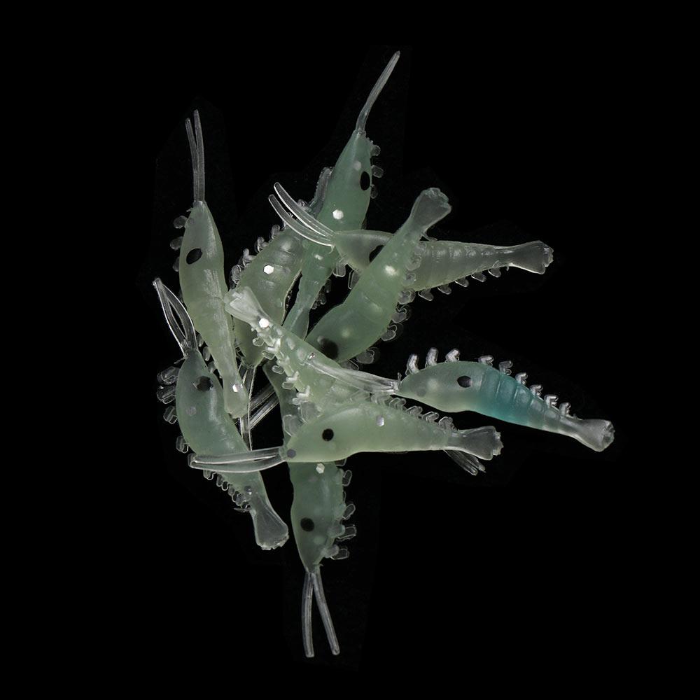3cm Biomimetic Soft Sea Fishing Shrimp Fake Bait Luminous Shrimp Fishing Lures Hook Worm Silicone
