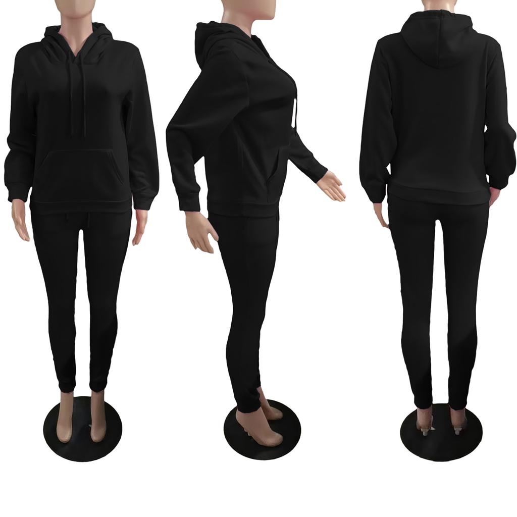 Женская осенне-зимняя толстовка с капюшоном, повседневный спортивный костюм из двух частей