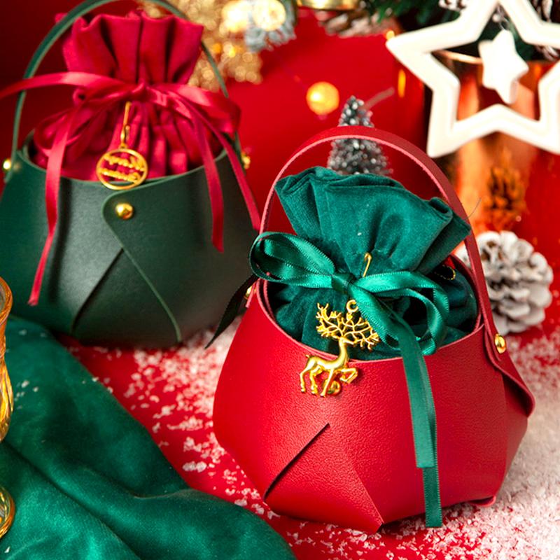 1 шт. Упаковка для яблок 2025 г., новогодний рождественский подарочный пакет, красная зеленая кожаная сумка с ручкой для конфет