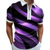 Casual Lapel T-shirt Young Men's Fashion Zipper T-shirt Short Sleeve T-shirt Men's 3D Purple Veins Print T Shirt