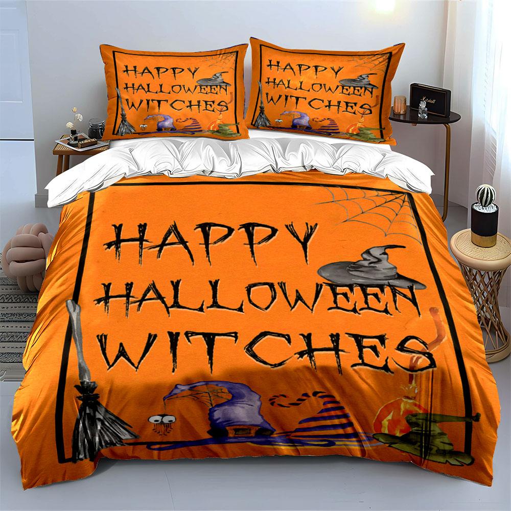 "Text, witch hats, broom." Bedding sets Duvet cover sets Duvet covers Pillowcases(1*Duvet Cover 2*Pillowcases without duvet insert)
