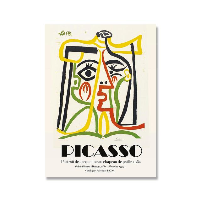 Рамка из цельного дерева, современный Матисс Уорхол, Миро, абстрактное настенное искусство, печать плакатов, мультяшный банан, фреска, холст, картина, детская спальня, украшение для дома