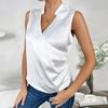 2023 Элегантная плиссированная рубашка без рукавов с перекрестным v-образным вырезом, шелковая атласная майка, женская летняя блузка, женская повседневная облегающая рубашка Blusas 27981