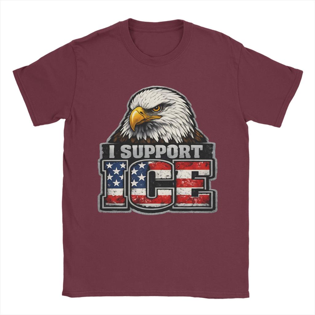 Unisex TShirts I Support ICE Patriotic American Flag Bald Eagle Novelty Pure Cotton Tees Short Sleeve T Shirt O Neck Clothes Gift