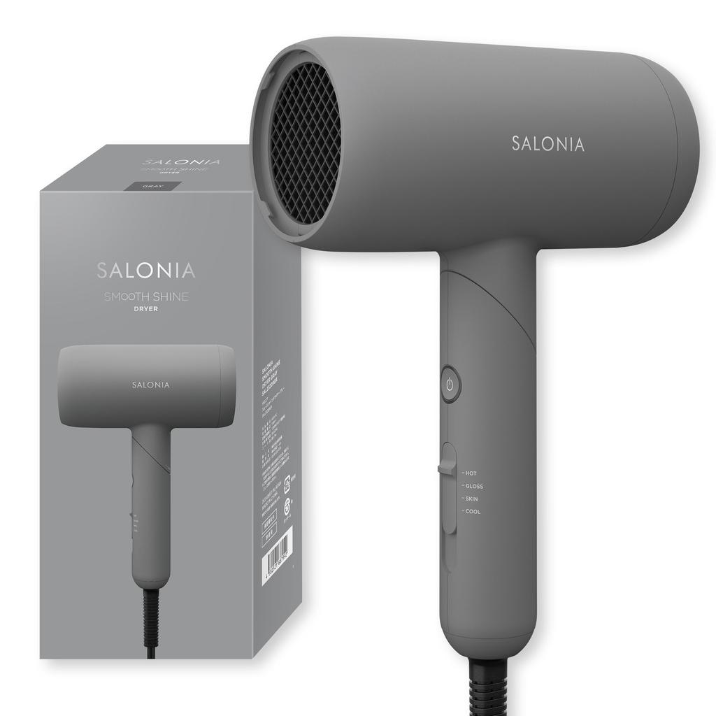 SALONIA Smooth Shine Dryer Large Air Volume Quick Drying Lightweight Hair Dryer Gray