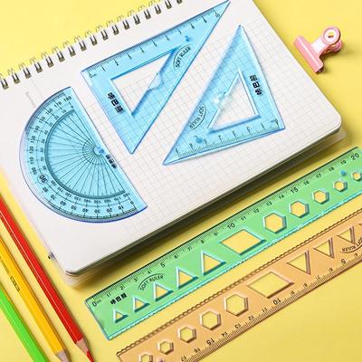 4 шт., мягкая линейка, костюм, 15 см, 20 см, гибкая прозрачная шкала, прямые треугольные линейки, транспортир, измерительные принадлежности для рисования, школьные принадлежности