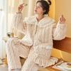 New Coral Fleece Pajamas Women's Autumn and Winter Pajamas Three Layers Thickened Plush Home Clothes Warm Cotton Home Clothes Set
