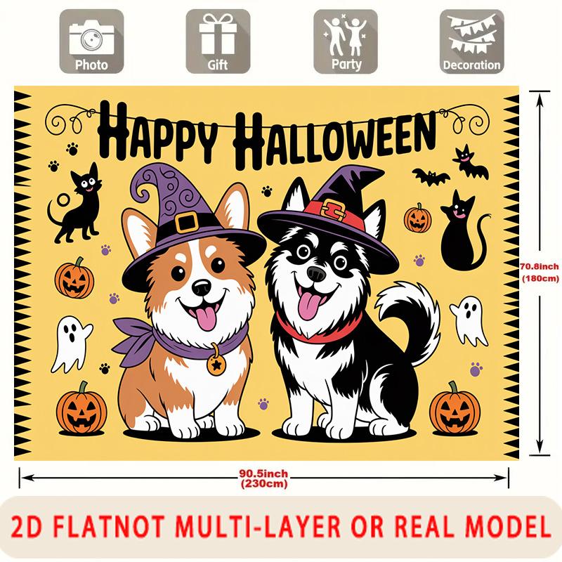 Party Backdrop Halloween Flat Cute Dogs Pumpkin Multi Layered Celebrations Event Photo Background Front Door Decor