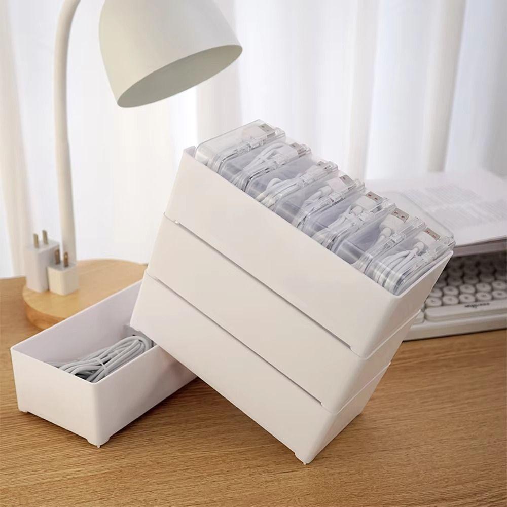 Clear Data Cable Storage Box 3/7/11 Grid Messy-Free Cable Organizer Box Plastic Reusable Desktop Cable Organizer