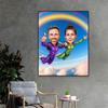 Funny Love Couple Cartoon Portrait Poster Sports Skiing Running Hiking Caricature Portrait Prints Personalized Canvas Painting