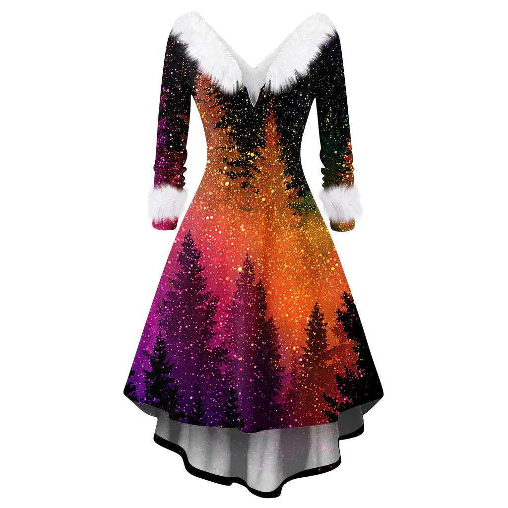 Женское модное повседневное приталенное платье с рождественским принтом для вечеринки с длинными рукавами