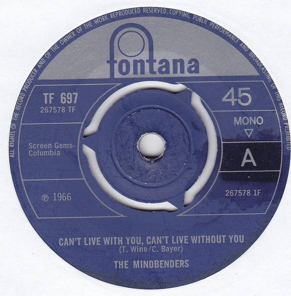 7-дюймовая пластинка MINDBENDERS Cant Live With You Cant Live Wit TF697 Fontana 1966 UK Pop Б/у