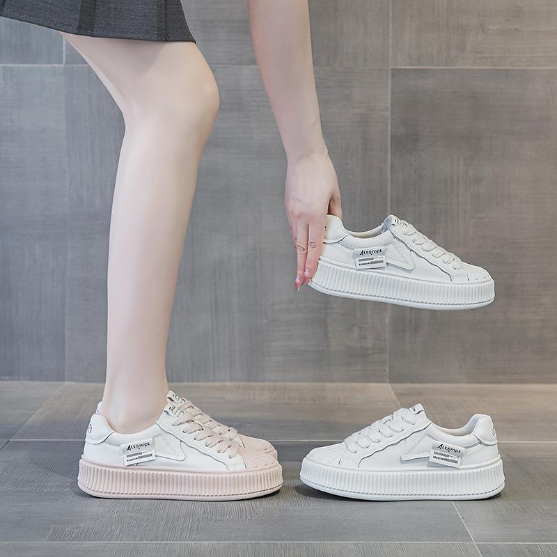 Белые туфли с мыском-ракушкой для женщин весна и лето дышащие и удобные повседневные туфли на толстой подошве с увеличением роста кроссовки на шнуровке