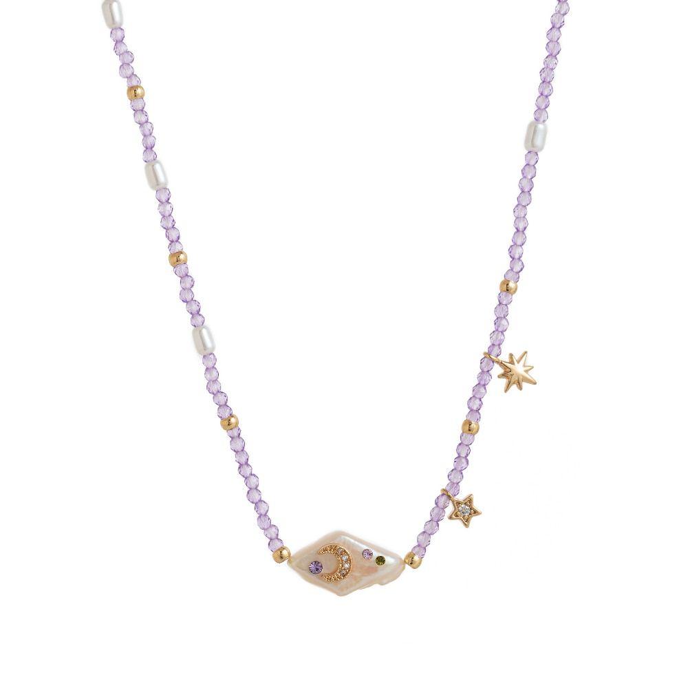 Zircon Necklace Baroque Purple Neck Chain Fashion Beaded Choker  for Women