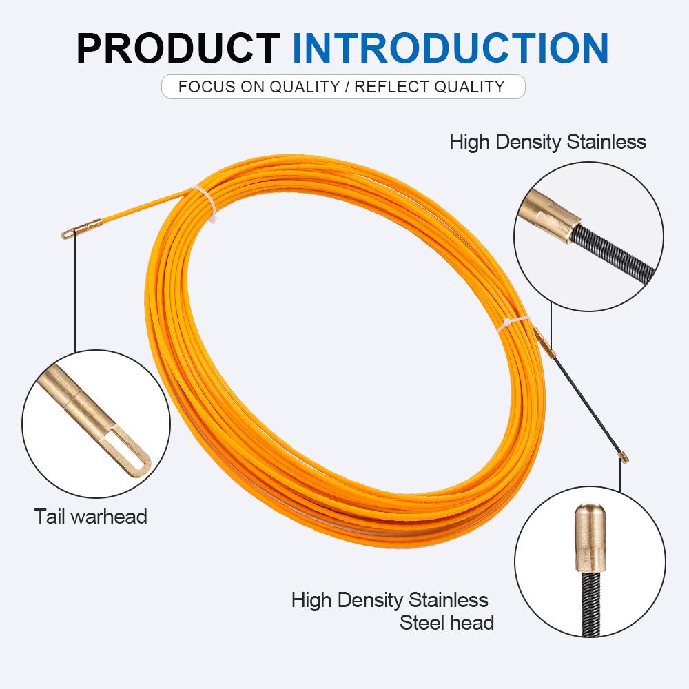 Fiberglass Electric Cable Push Pullers 5M/15M/20M/25M/30M 4mm Cable Reel Duct Snake Rodder Fish Tape Wire Threading Aid Tool