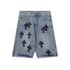 Vintage Washed Denim Shorts With Metal Accents Unisex Straight Fit Punk Style Cotton Blend