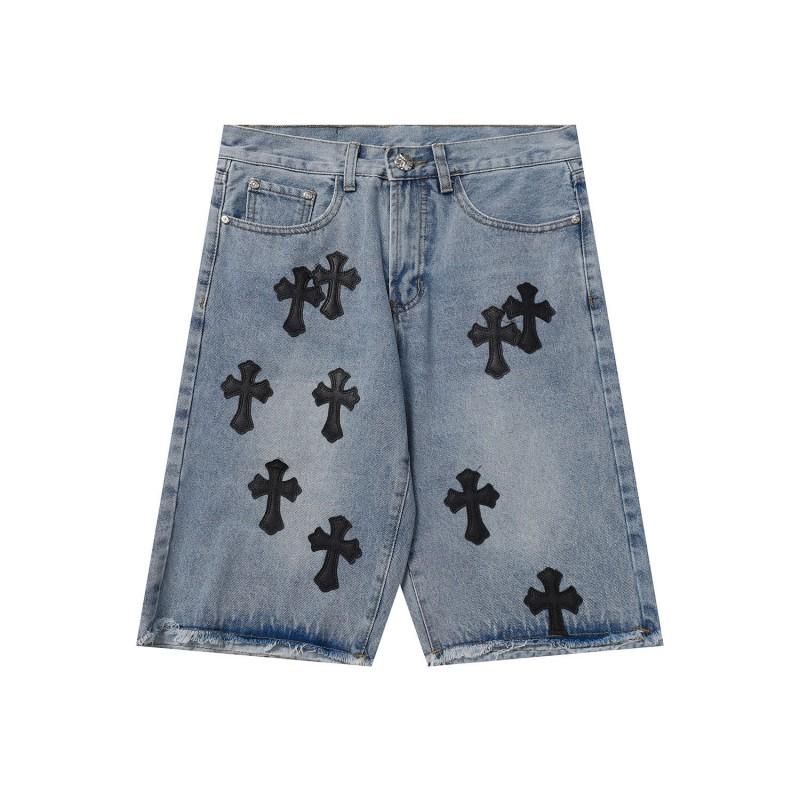 Vintage Washed Denim Shorts With Metal Accents Unisex Straight Fit Punk Style Cotton Blend