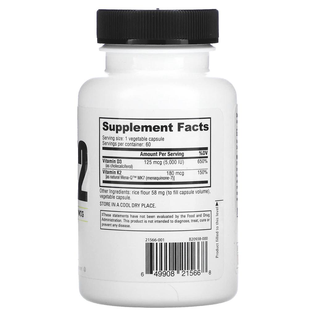 NutraBio, D3 K2, 60 растительных капсул