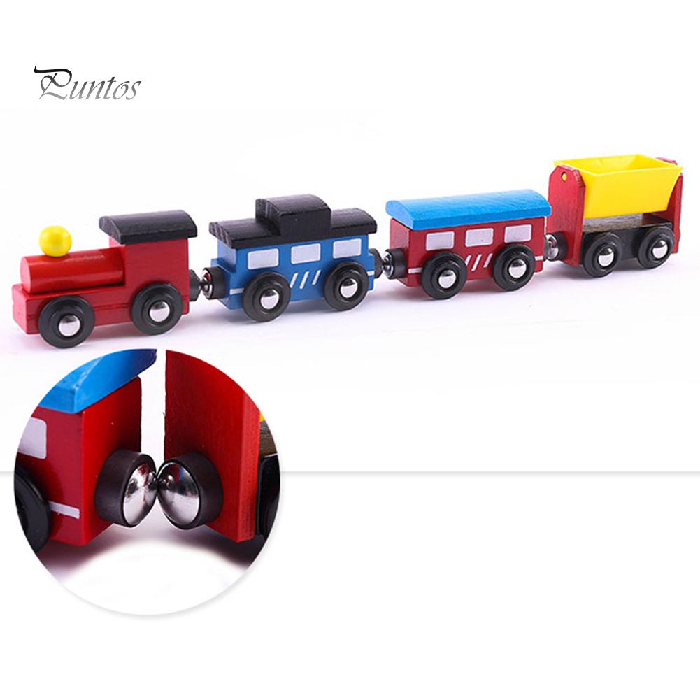 Деревянные детские игрушки Puntos, 4 шт., магнитная миниатюрная модель вагона поезда, развивающая игрушка в подарок