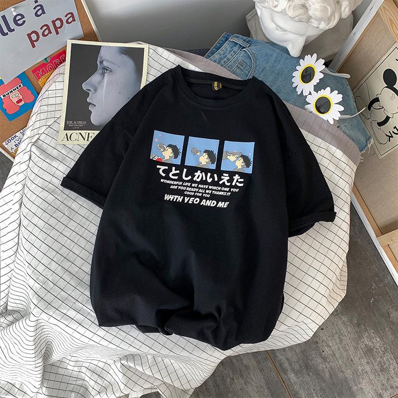 Женская футболка свободного кроя с рисунком из японского мультфильма, лето 2021 г.