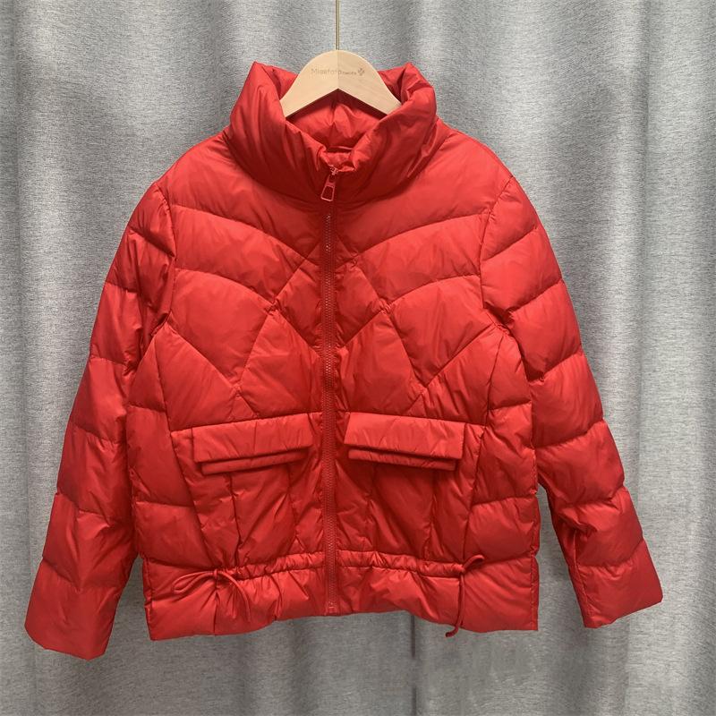 Женская осенне-зимняя куртка на белом утином пуху, стеганая парка с коротким воротником-стойкой и карманом, свободная тонкая однотонная куртка