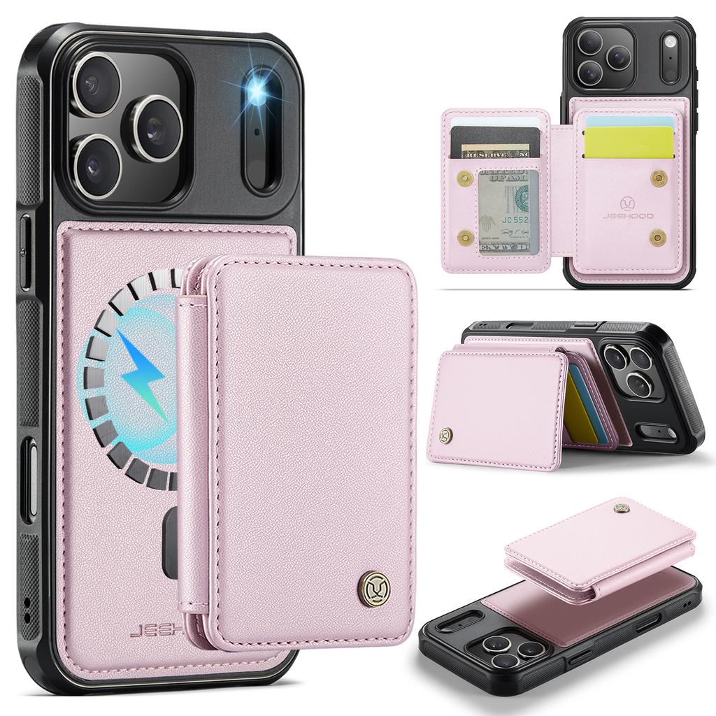 For iPhone 17 Pro Max Case JEEHOOD J05 Leather Mobile Cover with Detachable Magnetic Card Bag