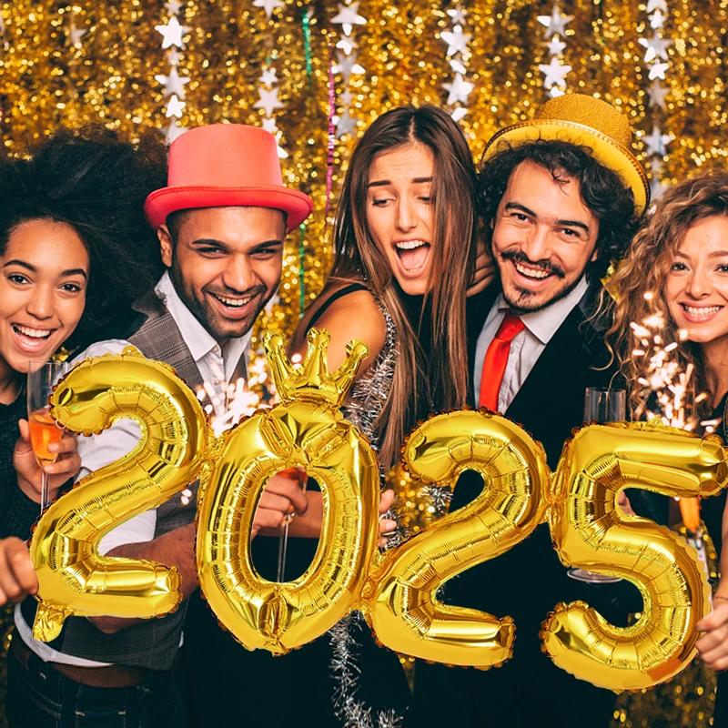 2025 Фольгированные шары с короной и цифрами С Новым годом Украшение для вечеринки Фотобудка Реквизит Товары Рождественский домашний декор Навидад 2024