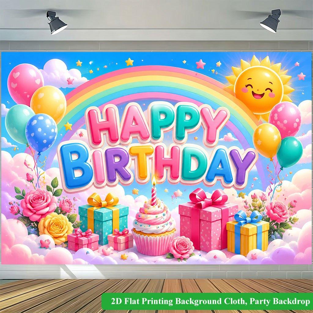 2D Flat Backdrop1pc Happy Birthday Backdrop Banner Polyester Wall Decor For Living Room Bedroom Office Outdoor Decor Party Holiday Gift