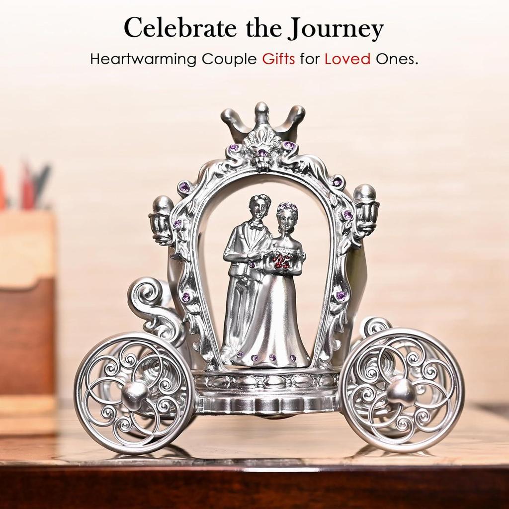 Серебряная отделка, парная статуэтка с тележкой | Статуэтка любви для помолвки, свадьбы, Дня святого Валентина, годовщины, подарков на день рождения | Элегантный домашний декор