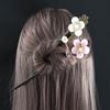 Girls Glaze Flower Chinese Style Female Antique Hairpin Han Costume Accessories Wooden Hair Stick