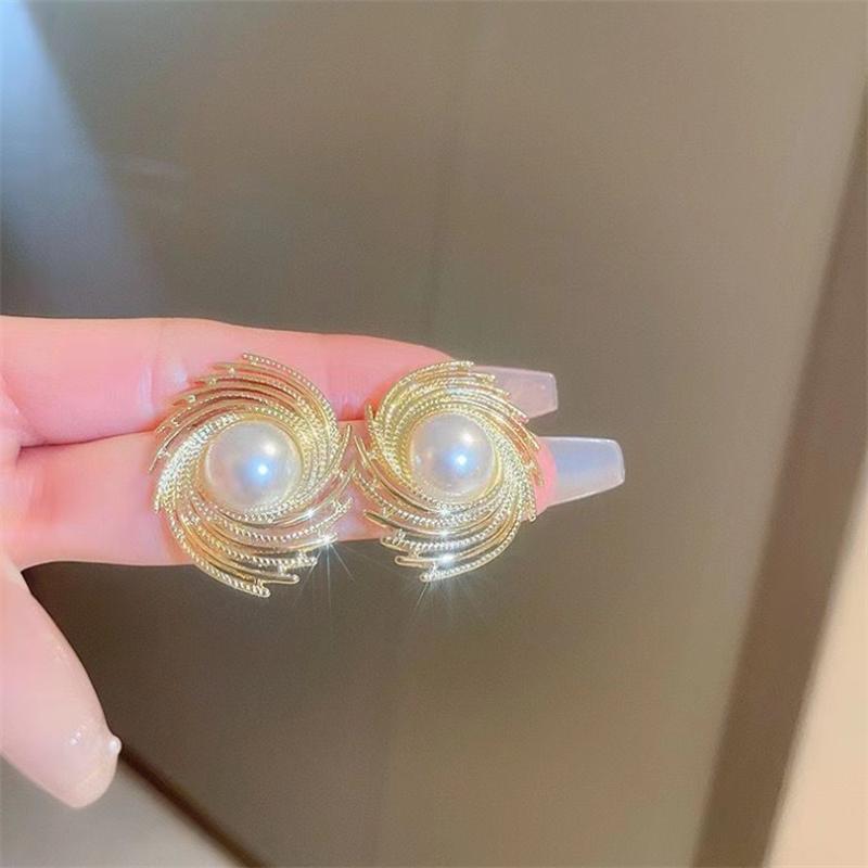 Elegant Fashion Korean Exaggerated Unique Pearl Stud Earrings  for Women Girl Gift Jewelry Wholesale