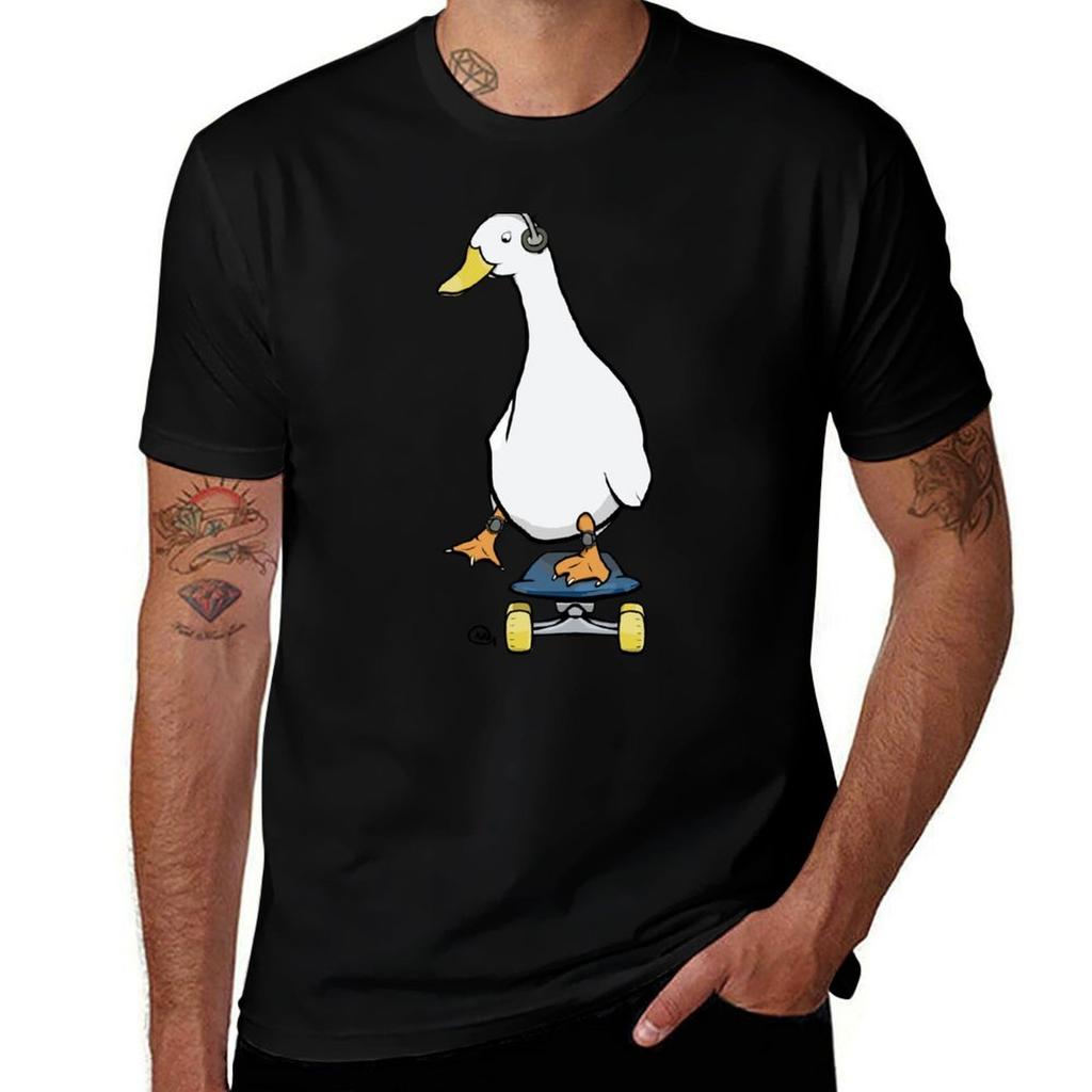 Задумчивая утка на скейтборде Разноцветная - Забавная кавайная футболка с уткой аниме футболки для мужчины Футболка