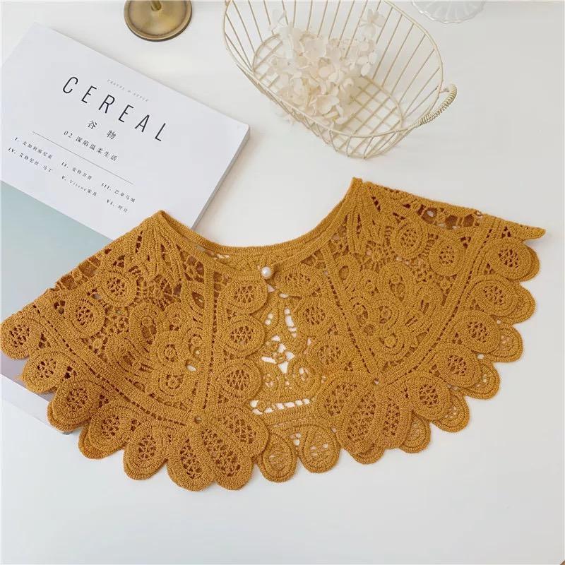 Beige Knitted Collar Fake Women's Fashion Clothing Accessories Solid Color Vintage Lace Collars Detachable Female Shirt Blouse