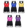 Kids Girls Sequins Tassel Latin Ballet Dress Tutu Skirt Leotard Modern Jazz Ballroom Performance Dancewear